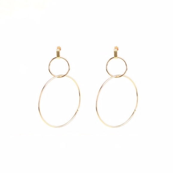 Gold Double Hoop Statement Earrings - Picture 2 of 4